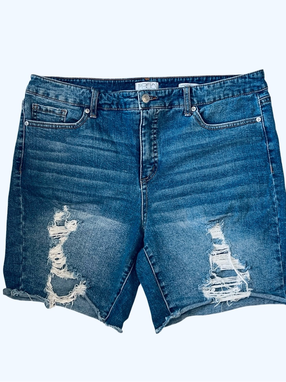 Sofia High-Rise Distressed Denim Shorts - Blue